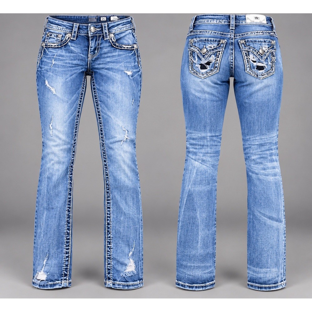 Miss Me jeans Womens 26x29 Mid rise skinny y2K silver stitch rhinestones